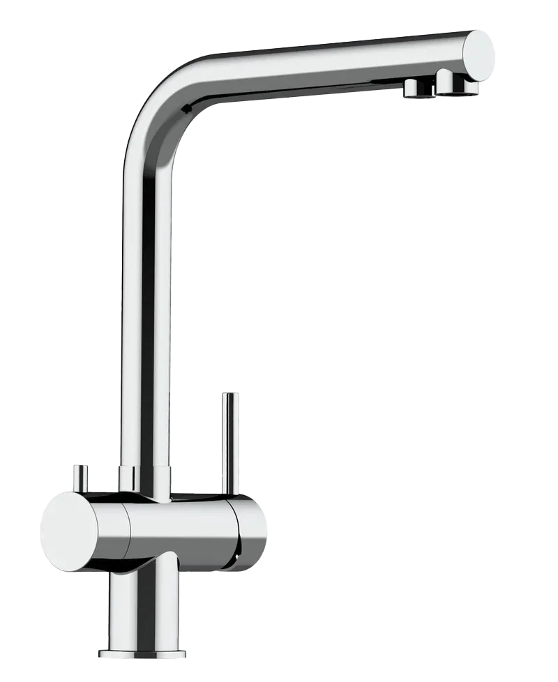 [VZFX911100] 3 WH, ND, Edelstahl Massiv, 360°, L-Auslauf,, Hochglanz Poliert