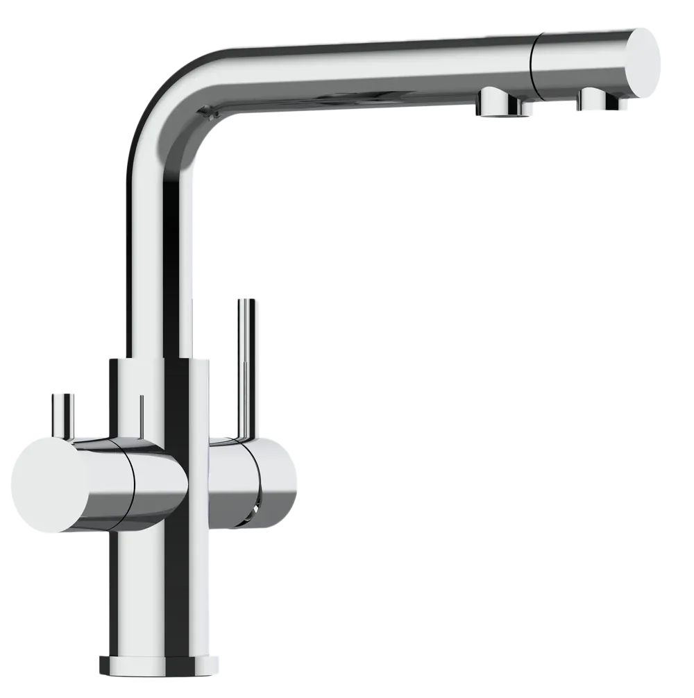 [VZFX015000] 3 WH, Edelstahl Massiv, 360°, L-Auslauf, Brause, Hochglanz