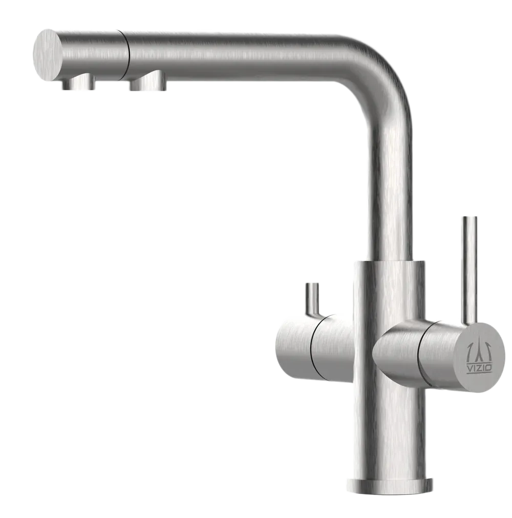 [VZFX015080] 3 WH, Edelstahl Massiv, 360°, L-Auslauf, Brause, Gebürstet